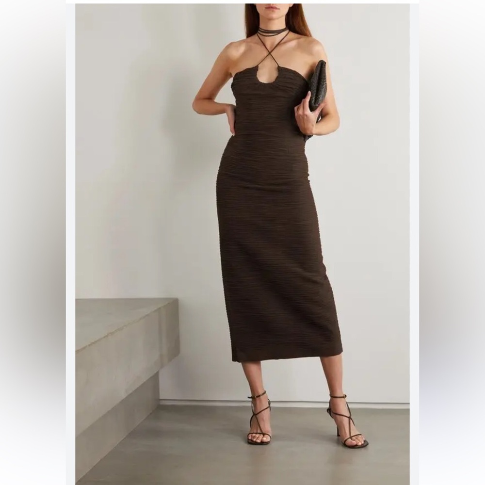 NWT Magda Butrym Plisse Silk Halterneck Dress